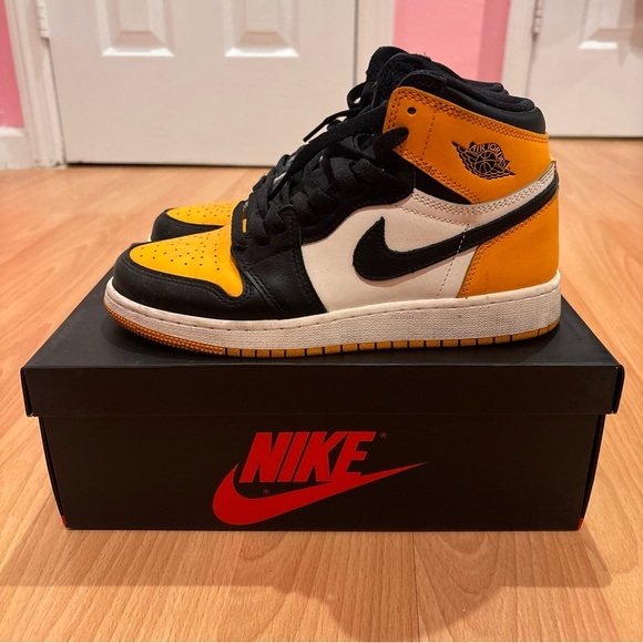 Jordan Shoes - Nike Air Jordan 1 Black and Yellow Taxi High-Top Sneakers